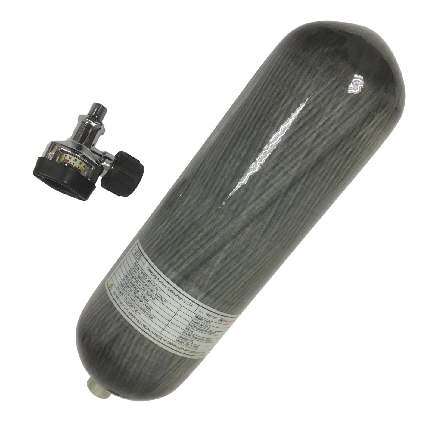 6.8L CE Carbon Fiber Cylinder 4500psi Hpa Tank with Large Black Gauge Valve