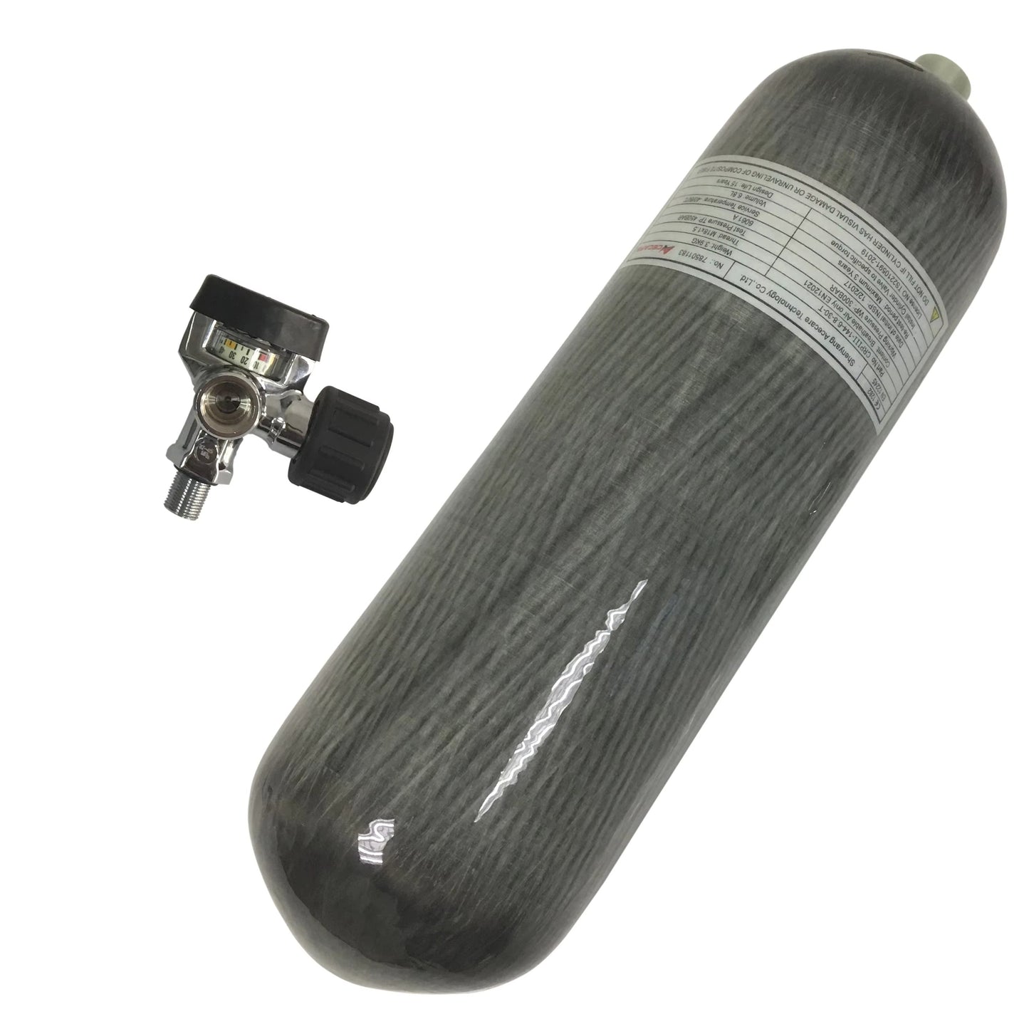 6.8L CE Carbon Fiber Cylinder 4500psi Hpa Tank with Large Black Gauge Valve